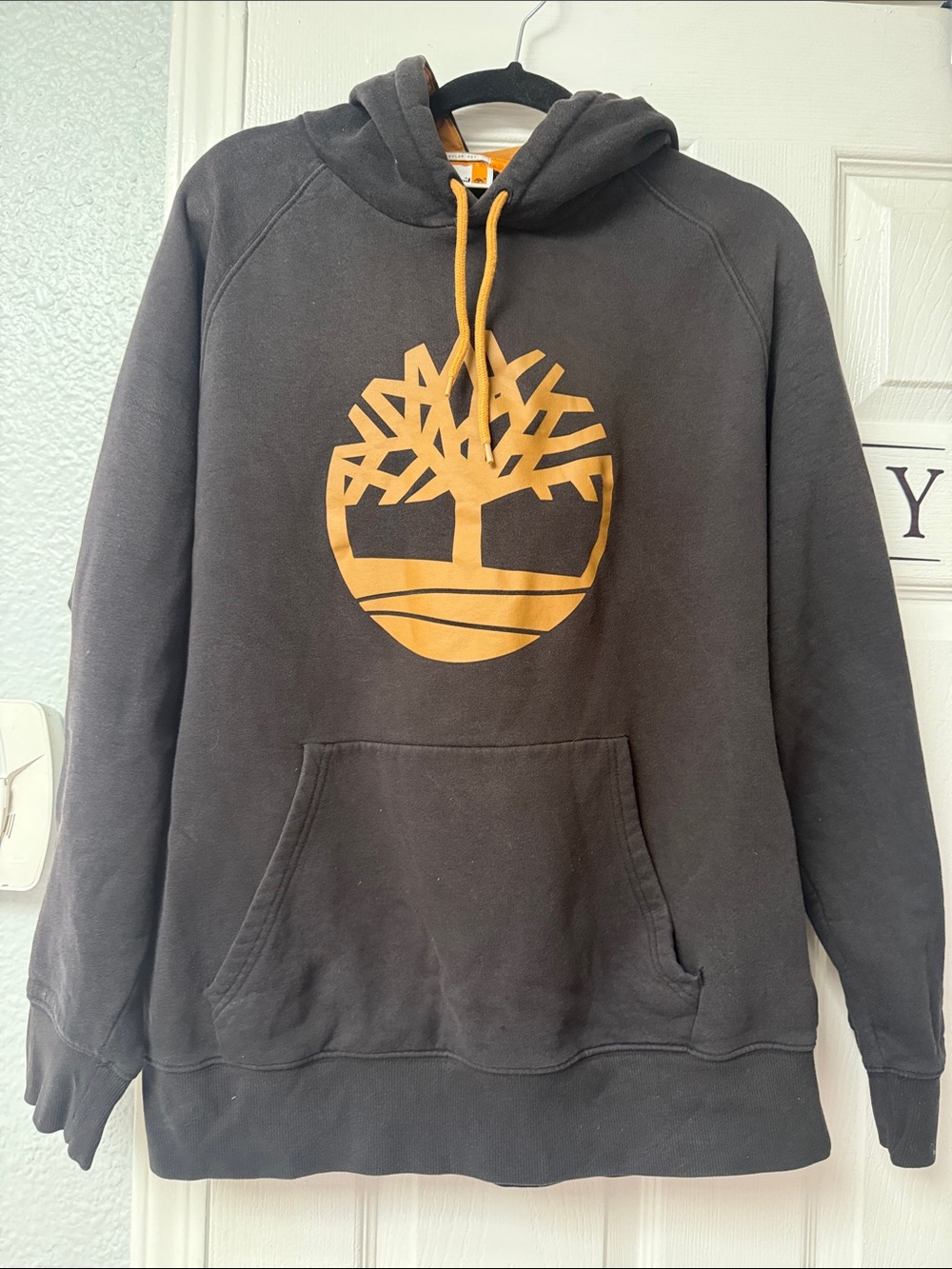 Timberland Black Crewneck Hoodie with Mustard Logo
